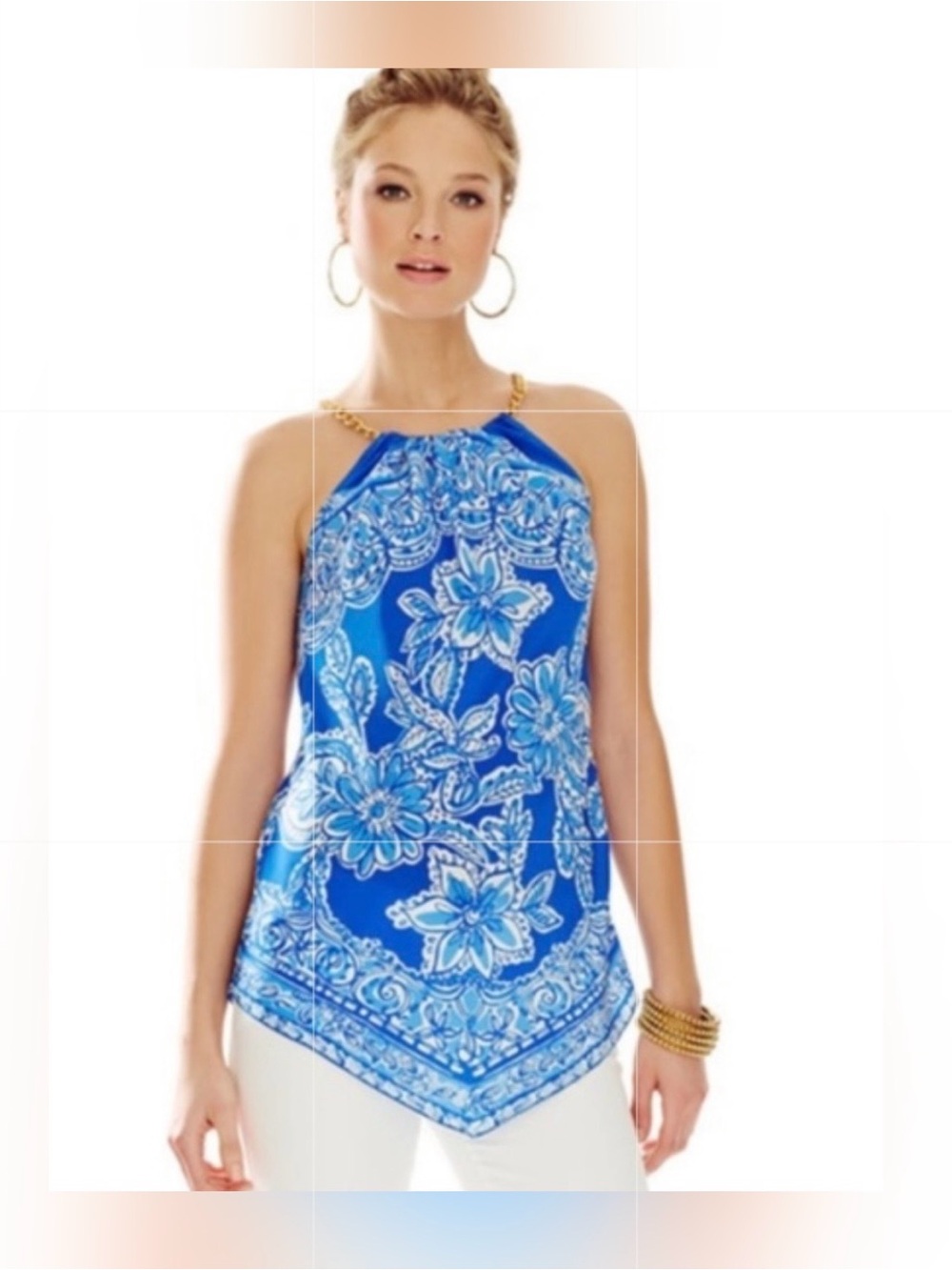Lilly Pulitzer Rare Blue Crush Cabana Halter Top~ Blue White ~100% Silk~ M~ EUC